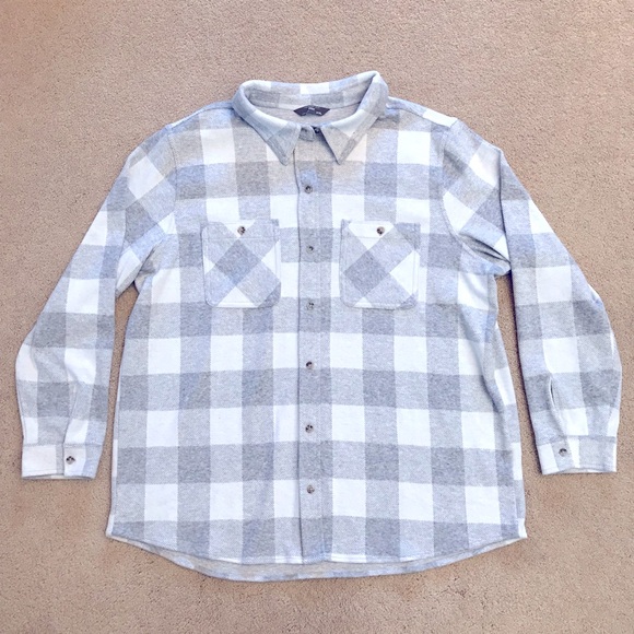 Cozy Fleece Buffalo Plaid Shirt Womens Plus Size XXL 2XL Grey White Stretch - Picture 1 of 10